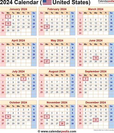 日历|Calendar for Year 2024 (United States)